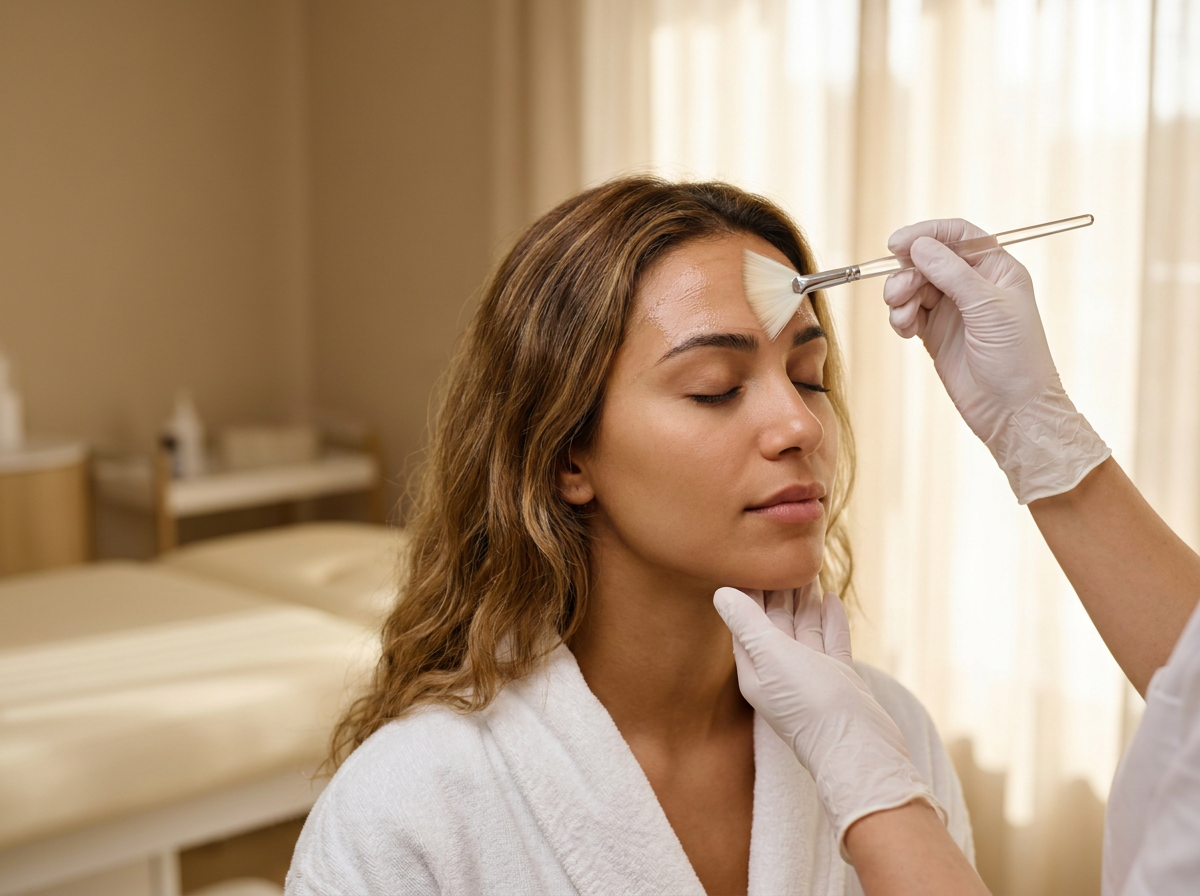 Jeune femme au teint lumineux après une séance de peeling visage en institut
