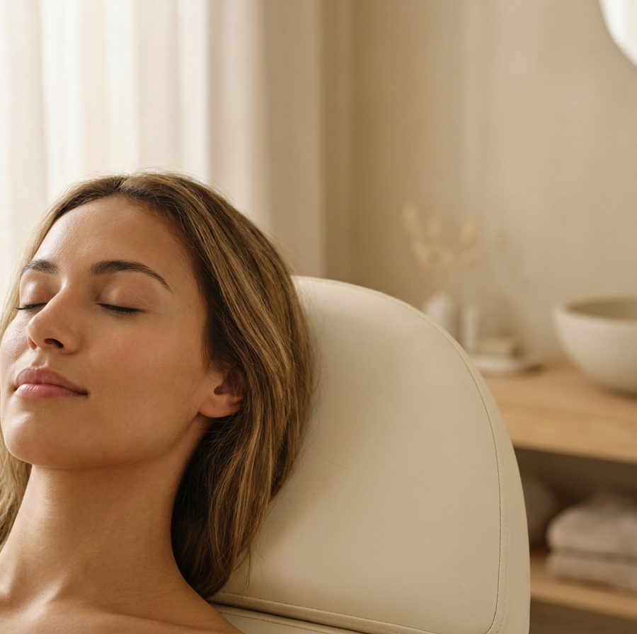 Jeune femme au teint lumineux après une séance de peeling visage en institut — vue 1