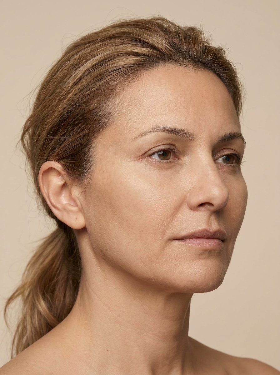 Femme allongée en cabine recevant un soin de radiofréquence visage avec applicateur glissé sur la joue — vue 3