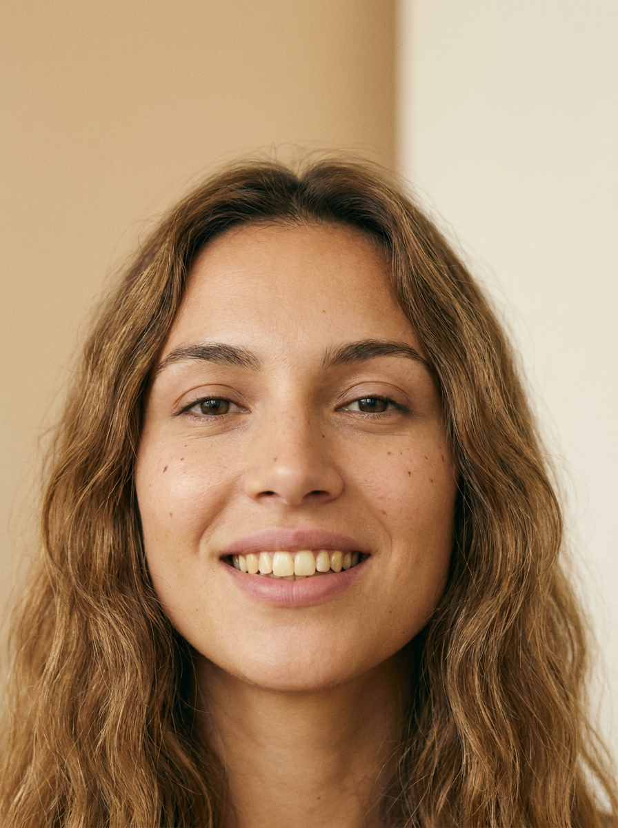 Jeune femme souriante en institut, dents nettes et éclaircies après une séance de blanchiment dentaire LED — vue 2