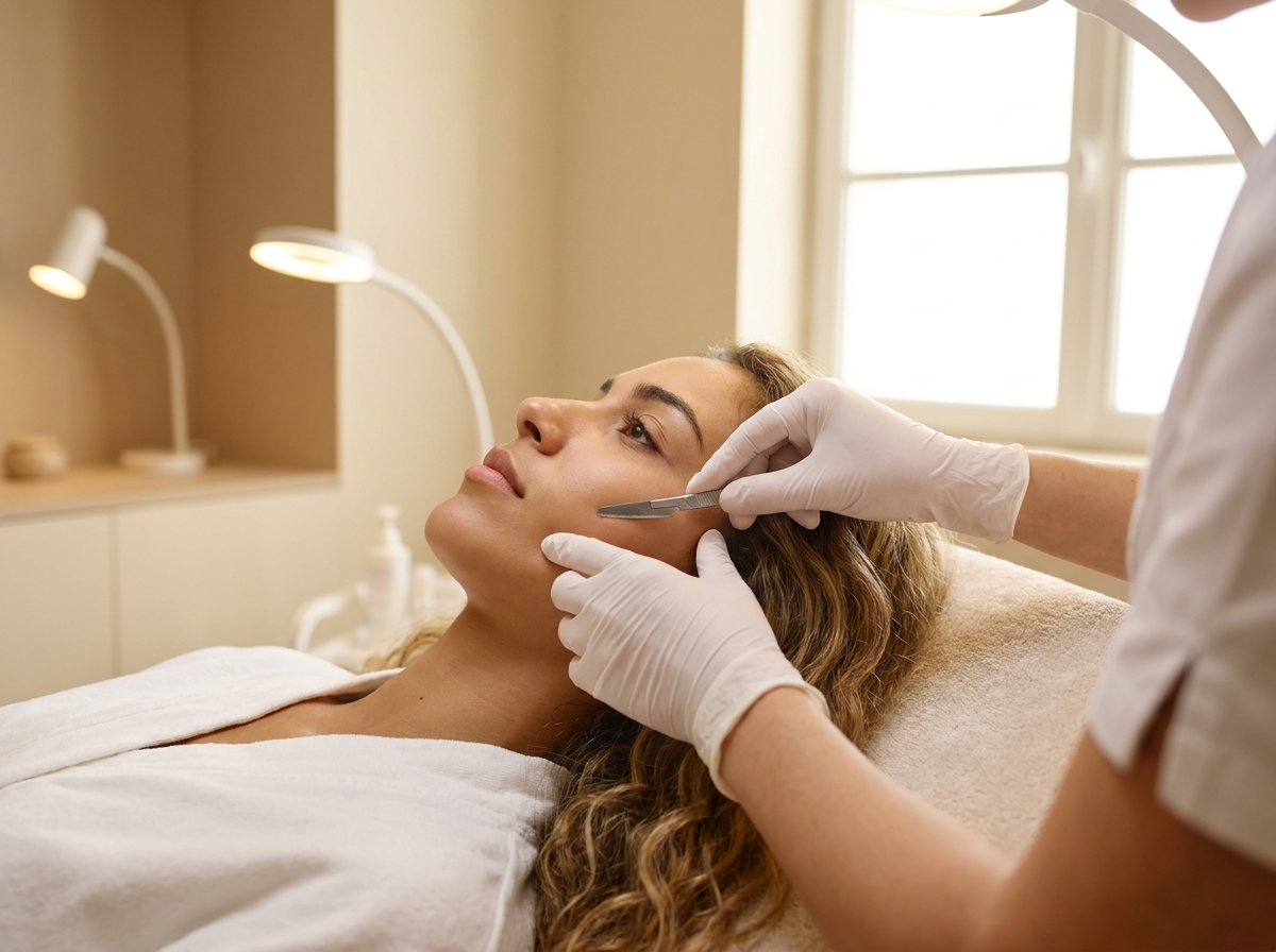 Jeune femme au teint lumineux après une séance de dermaplaning en institut